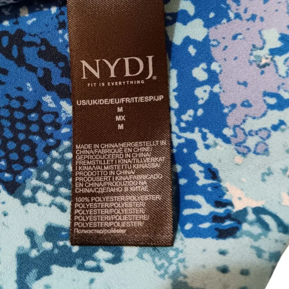 NYDJ Blouse Popover Top M Blue Snake Print Pleats‎ Dressy Career Office Event